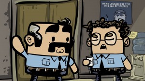 Scene from the Precinct cartoon BE A MAN