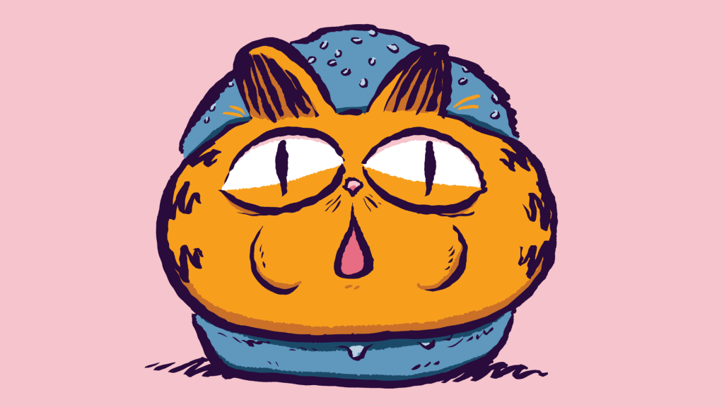 Drawing of "Hamburger Garfield", an ugly character I imagine A.I. would produce